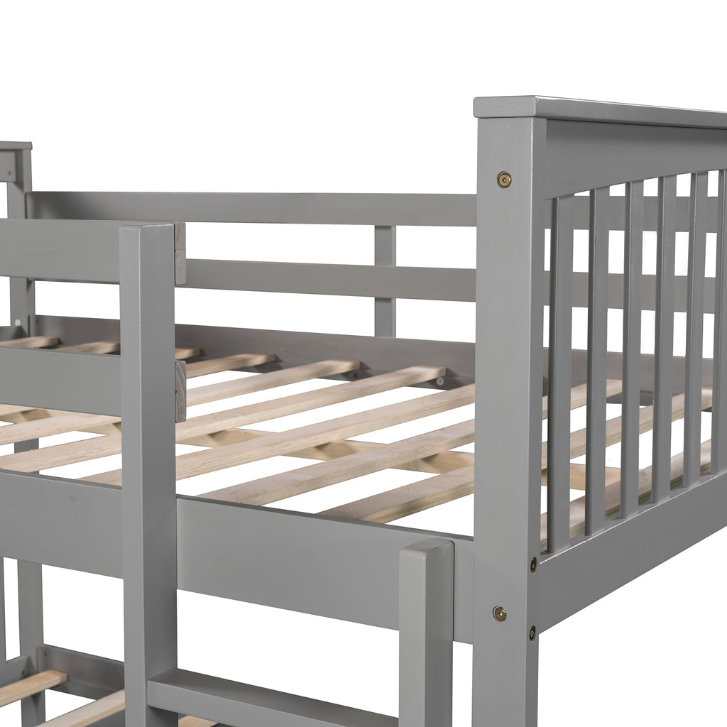 Full over Full Bunk Bed with Ladder for Bedroom, Guest Room Furniture