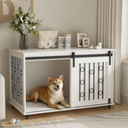 Modern Wooden Dog Crate Furniture with Sliding Barn Door – MDF Indoor