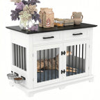 44.48" Wooden Dog Crate Furniture with Storage Drawers and Rotating