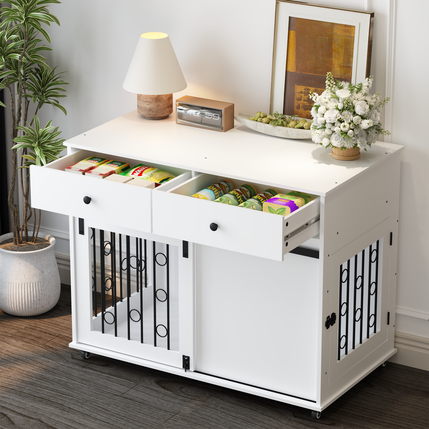 Modern Wooden Dog Crate Furniture with Sliding Barn Door – MDF Indoor