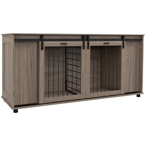 71" Modern Dog Kennel Furniture with Removable Divider, Storage for 2