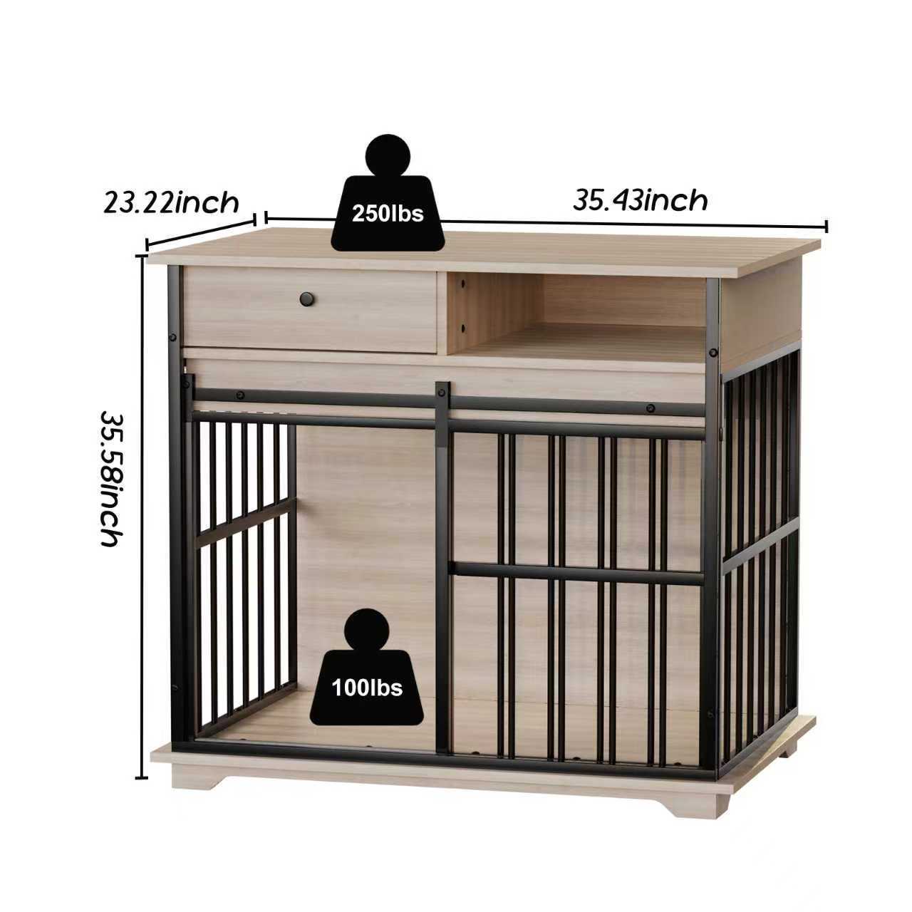 Modern Wooden Dog Crate Furniture with Tray, Large Indoor Pet Kennel