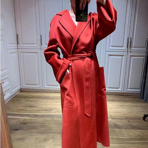 Women's Fashion Double-Sided Cashmere Water Ripple Coat – Luxury &