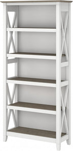 Bush Furniture Key West 66 Inch Bookcase Shiplap Gray White