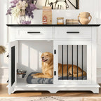 44.48" Wooden Dog Crate Furniture with Storage Drawers and Rotating