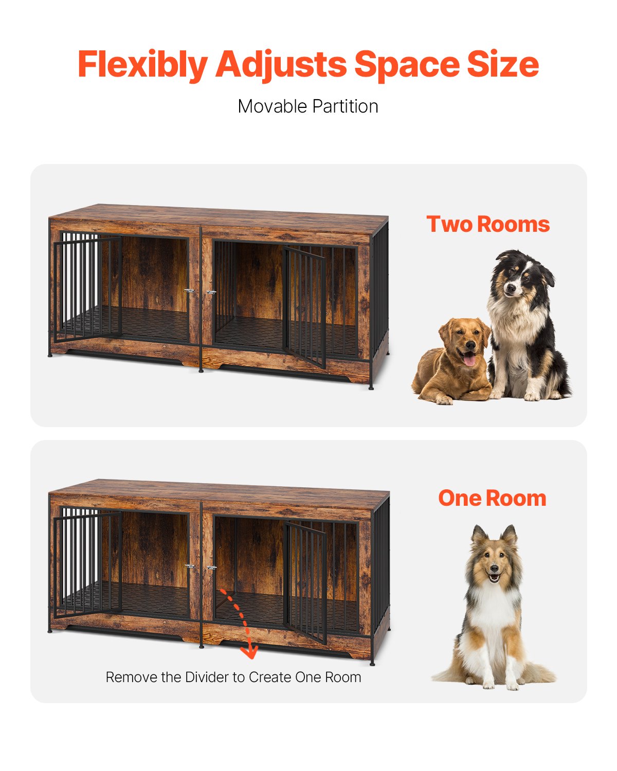 Dog Crate Furniture 75 In Indoor Wooden Dog Kennel With Divider And