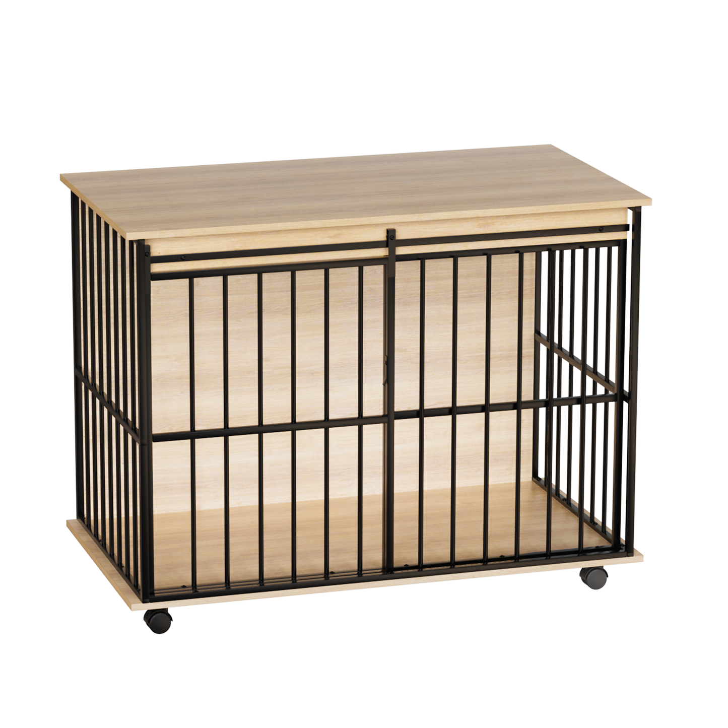 Large Wooden Dog Crate Furniture with Tray , Indoor Pet Kennel Side
