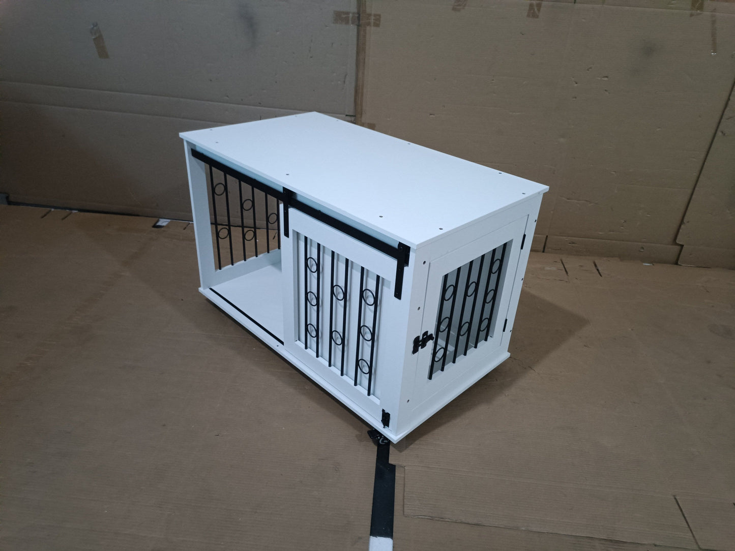 Modern Wooden Dog Crate Furniture with Sliding Barn Door – MDF Indoor