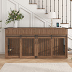 71" Double Dog Crate Furniture with Fluted Drawers – Large Wooden Dog