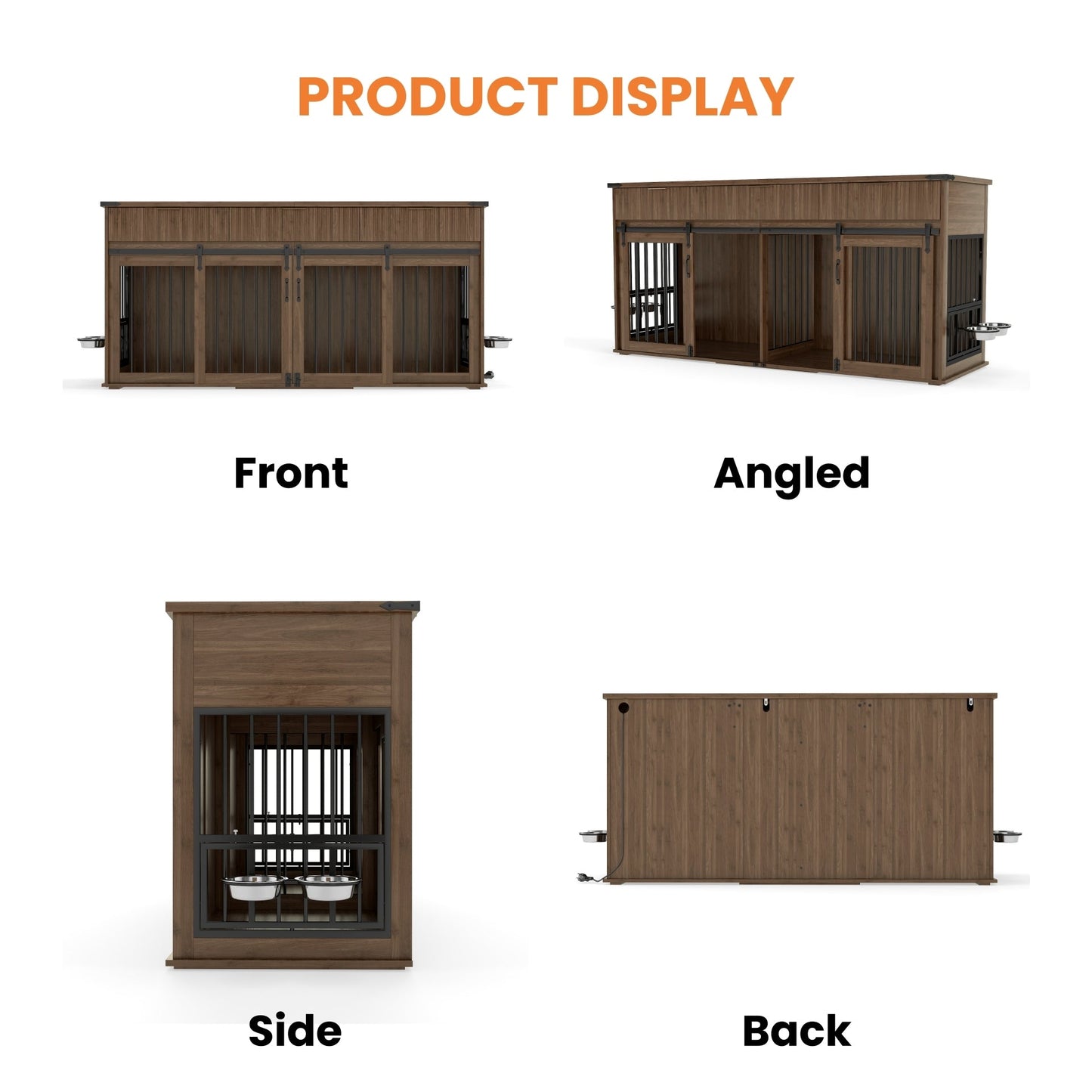 71" Double Dog Crate Furniture with Fluted Drawers – Large Wooden Dog