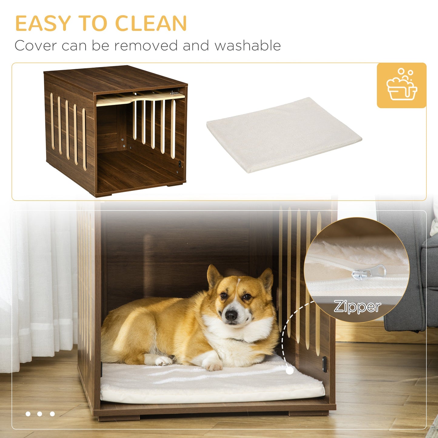 Furniture Style Dog Crate End Table with Removable Door Panel, Dog