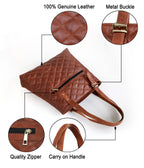 Genuine Goat Leather Vintage Brown Large Tote Shoulder Bag with Zipper
