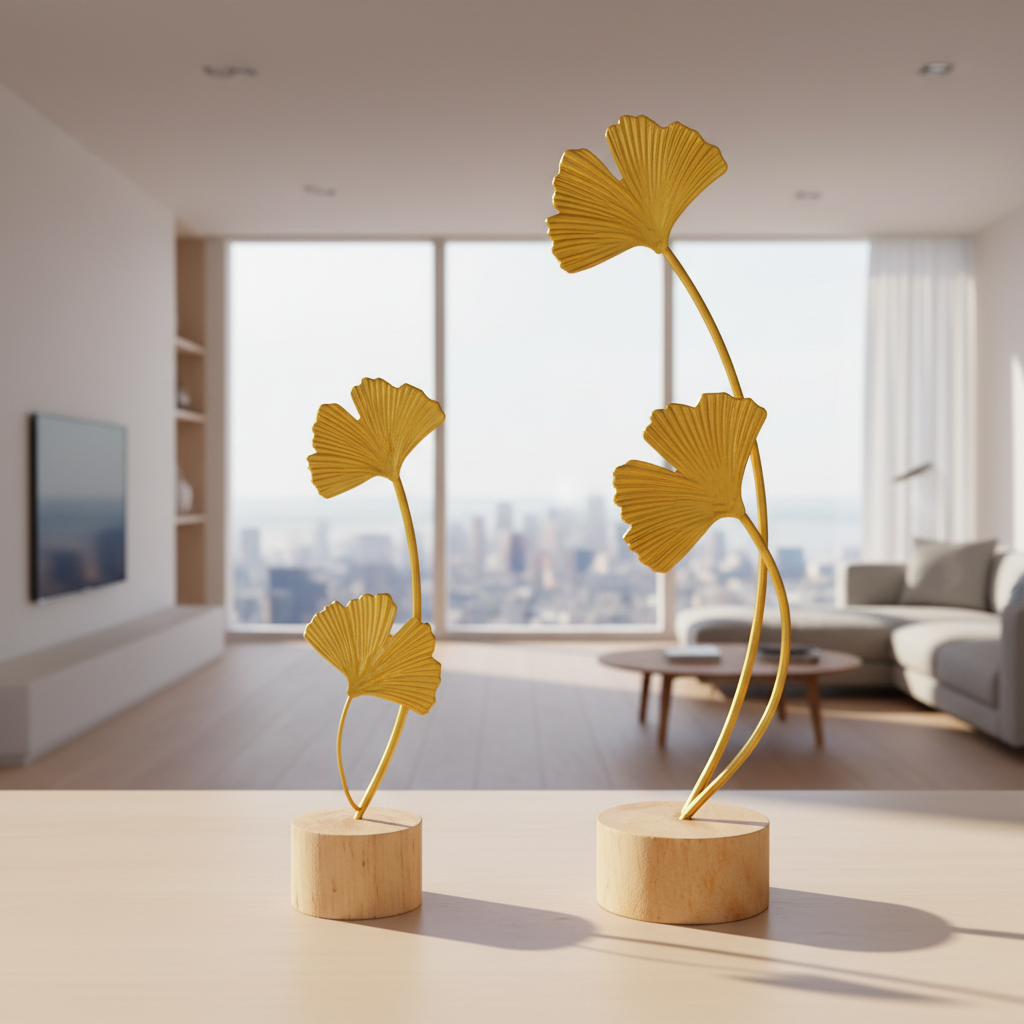 Nordic Golden Ginkgo Leaf Metal Ornaments Cabinet Porch Home Decor