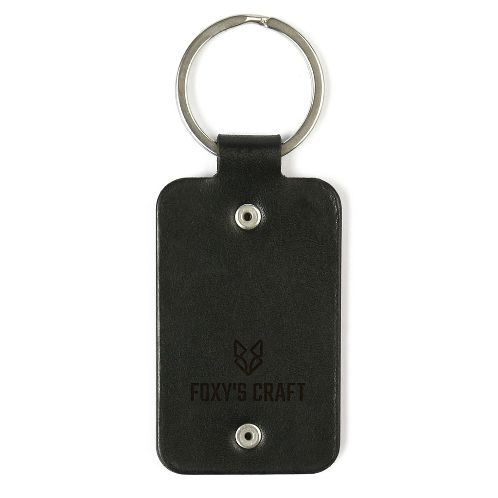 Leather keychain with stainless steel plate – Family