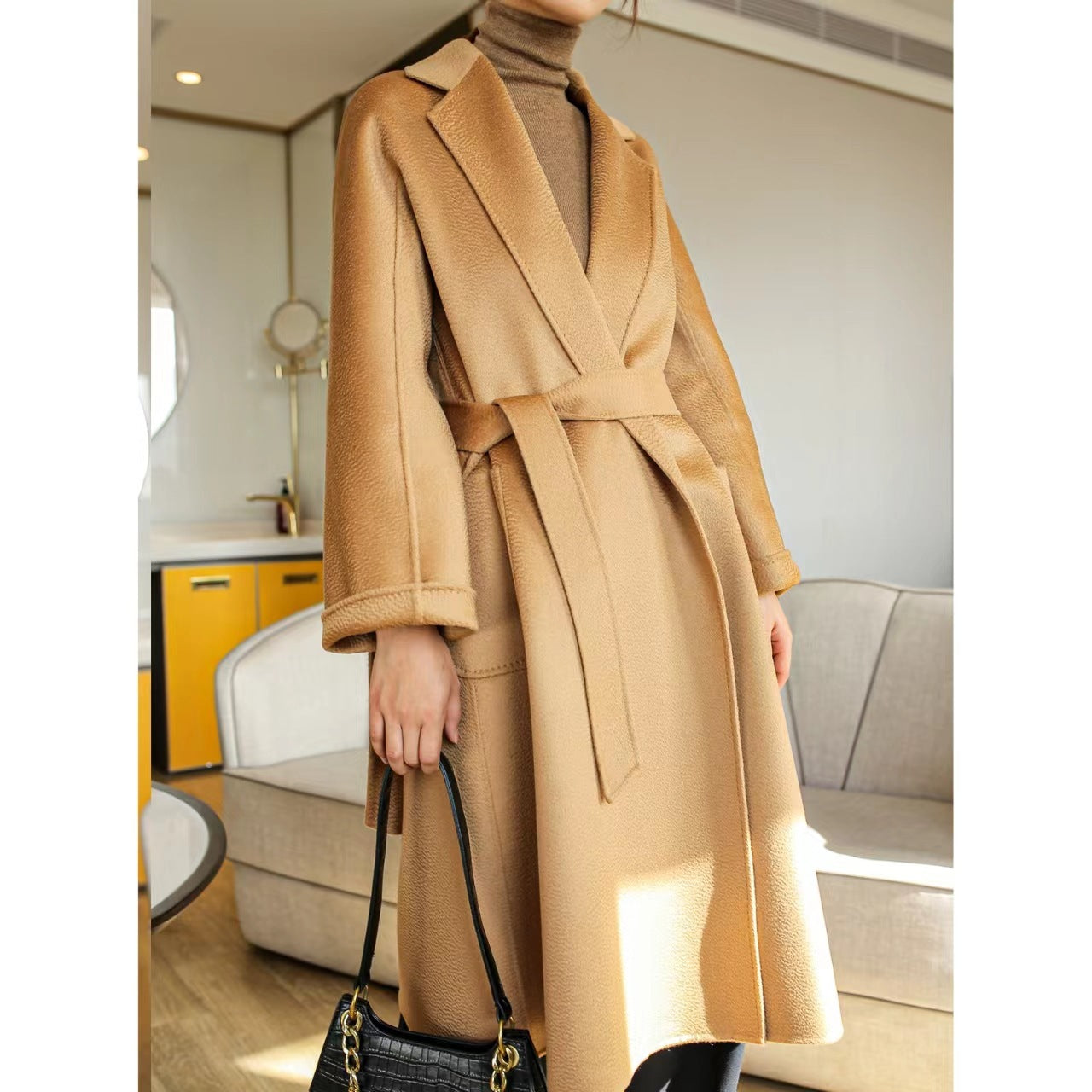 Women's Fashion Double-Sided Cashmere Water Ripple Coat – Luxury &