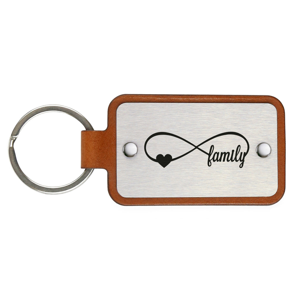 Leather keychain with stainless steel plate – Family
