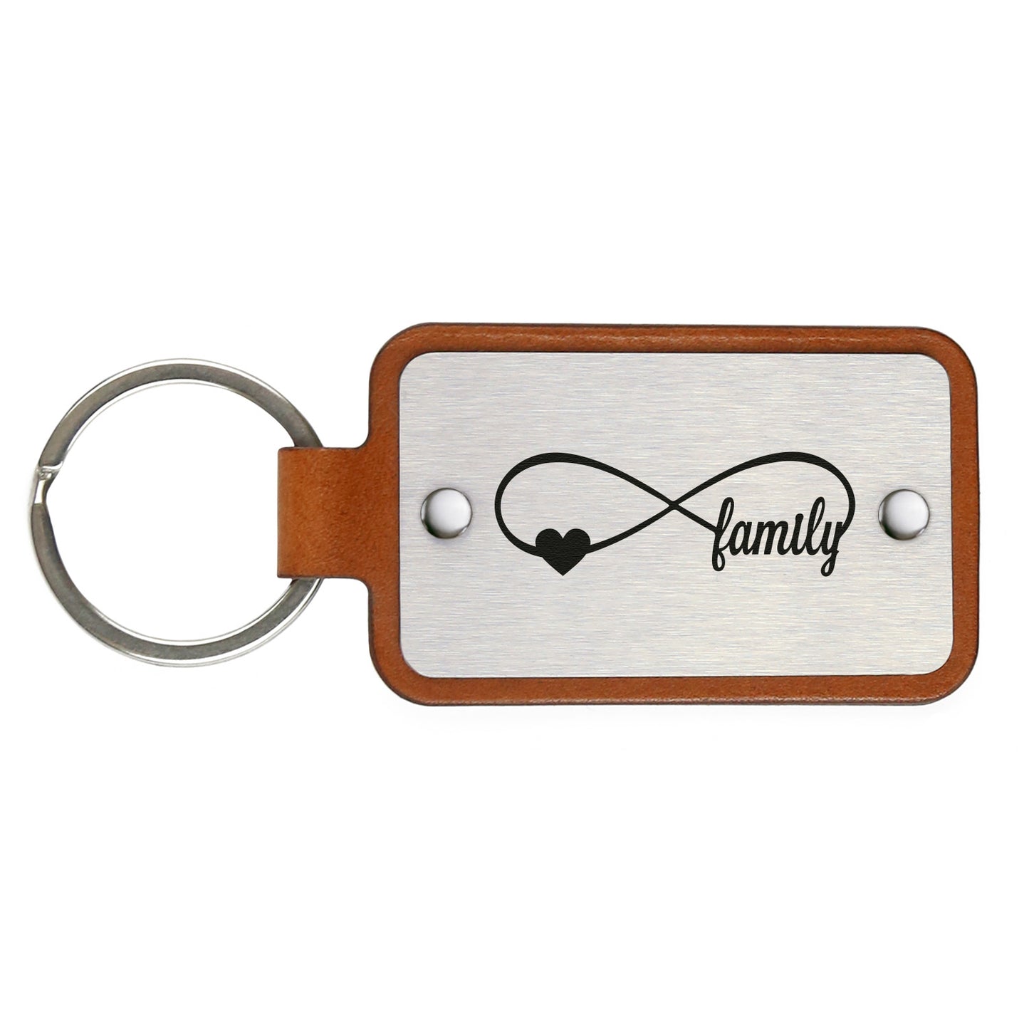 Leather keychain with stainless steel plate – Family
