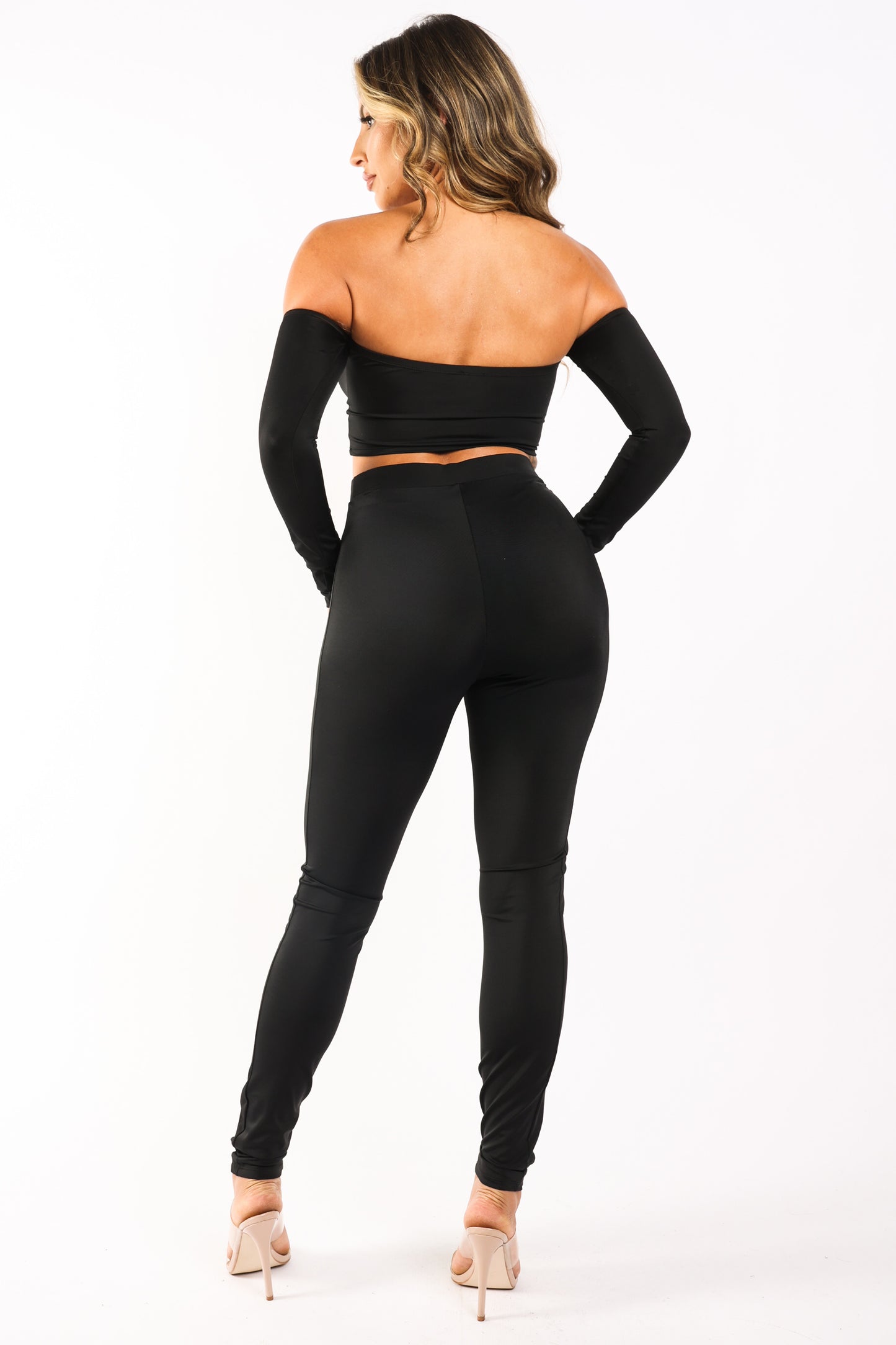 Casual Leggings And Matching Off Shoulder Top Outfit Set PINK