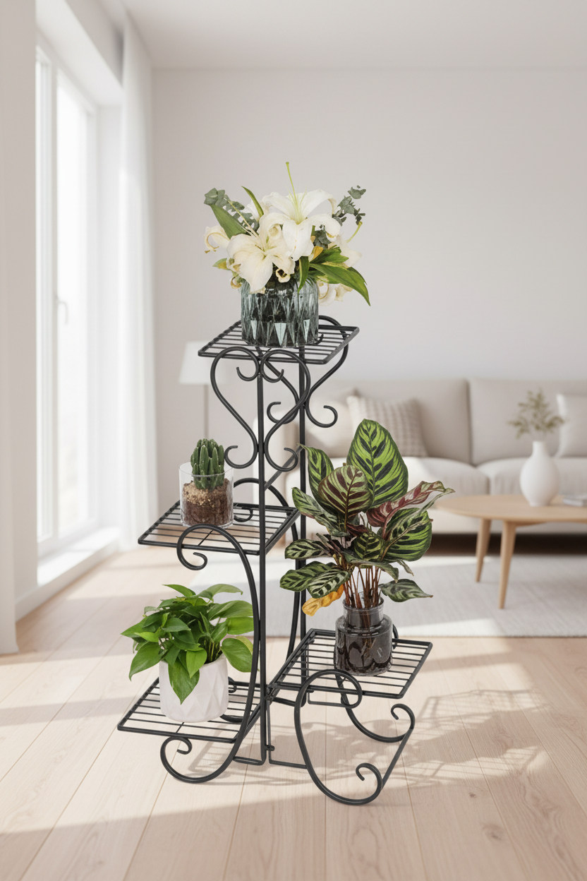 4 Tier Metal Flower Plant Stand Display Shelf for Home Garden