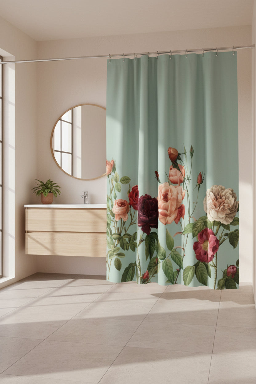 Rose Garden in Teal Shower Curtains Home Decor