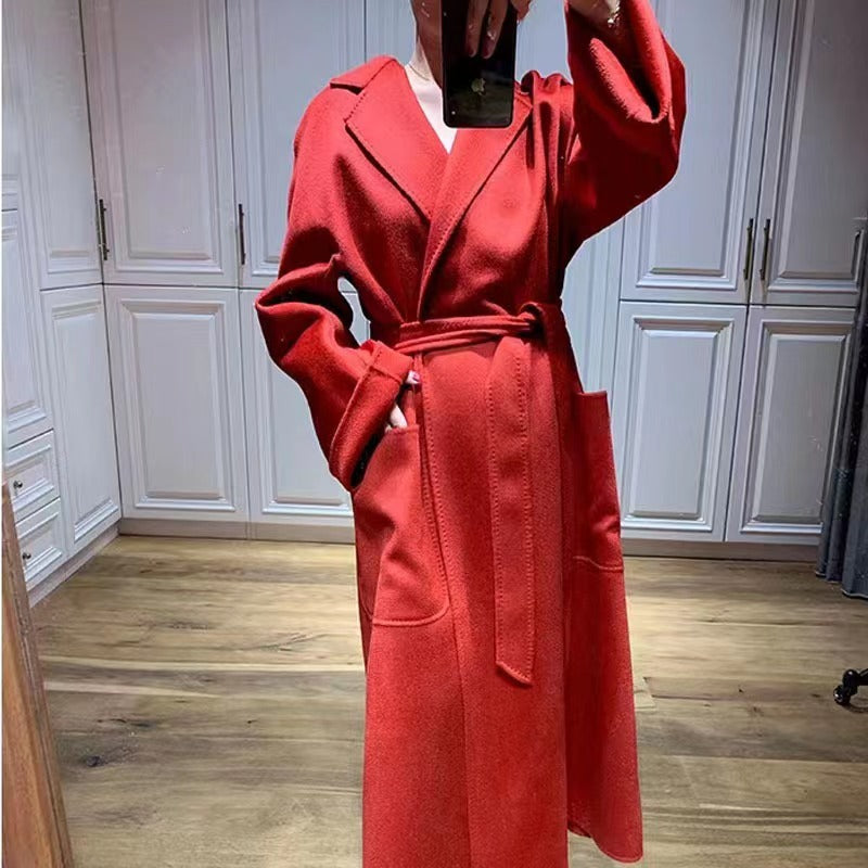 Women's Fashion Double-Sided Cashmere Water Ripple Coat – Luxury &