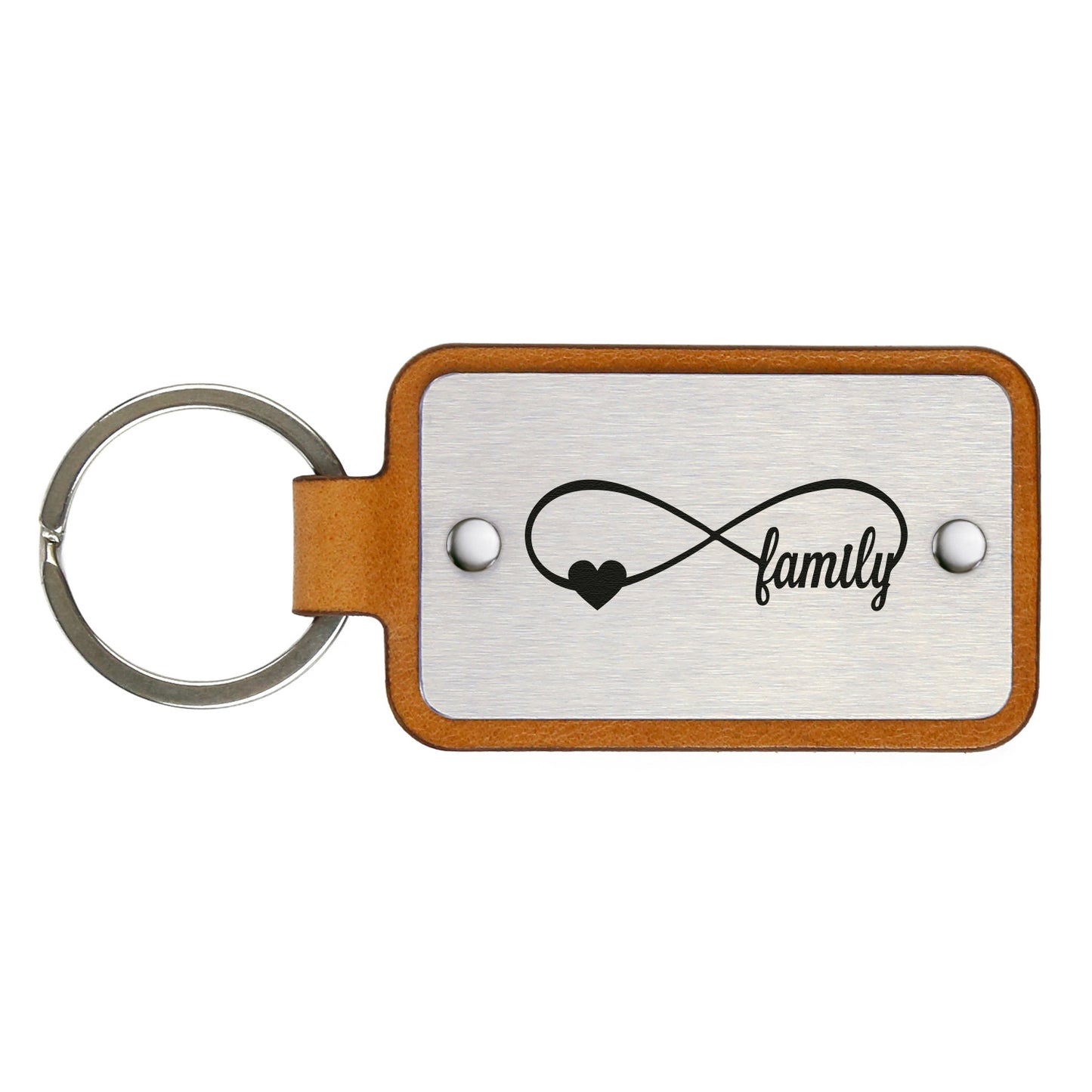 Leather keychain with stainless steel plate – Family