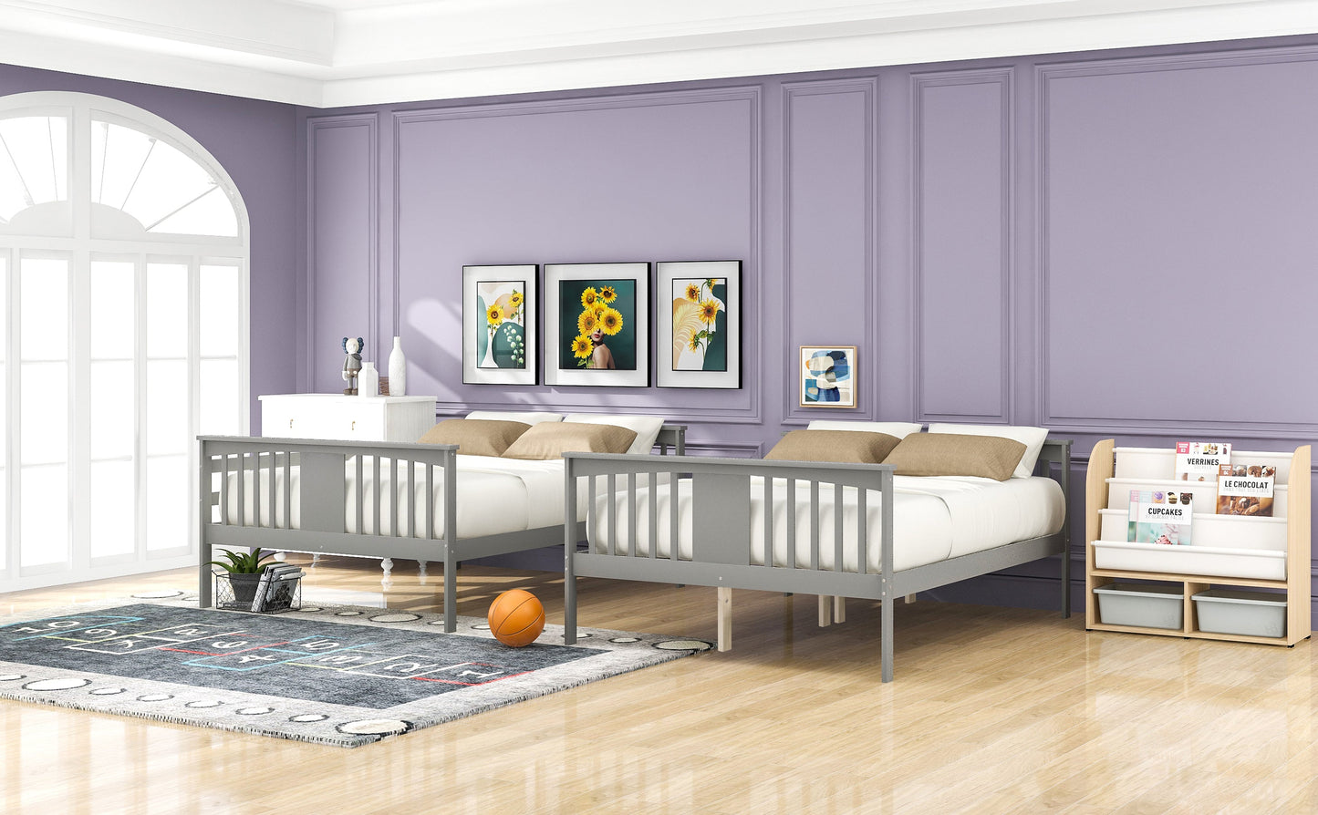 Full over Full Bunk Bed with Ladder for Bedroom, Guest Room Furniture