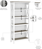 Bush Furniture Key West 66 Inch Bookcase Shiplap Gray White