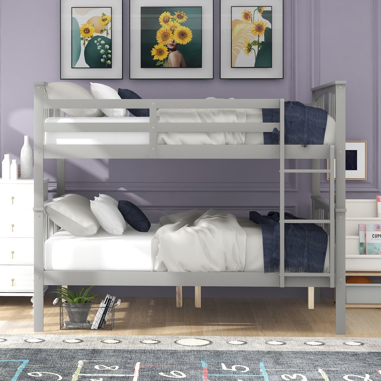 Full over Full Bunk Bed with Ladder for Bedroom, Guest Room Furniture