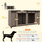 71" Modern Dog Kennel Furniture with Removable Divider, Storage for 2