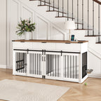 71" Double Dog Crate Furniture with Fluted Drawers – Large Wooden Dog