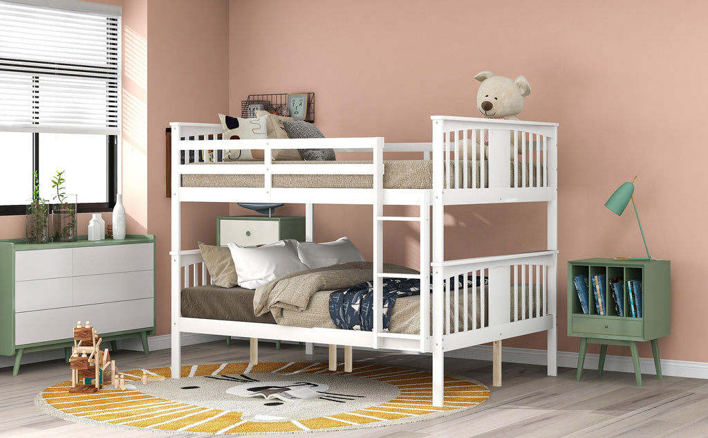 Full over Full Bunk Bed with Ladder for Bedroom, Guest Room Furniture