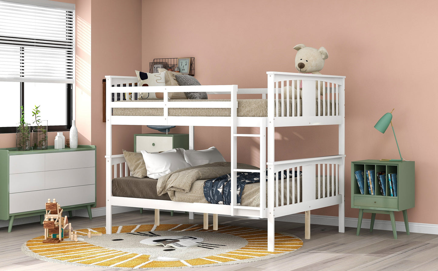 Full over Full Bunk Bed with Ladder for Bedroom, Guest Room Furniture