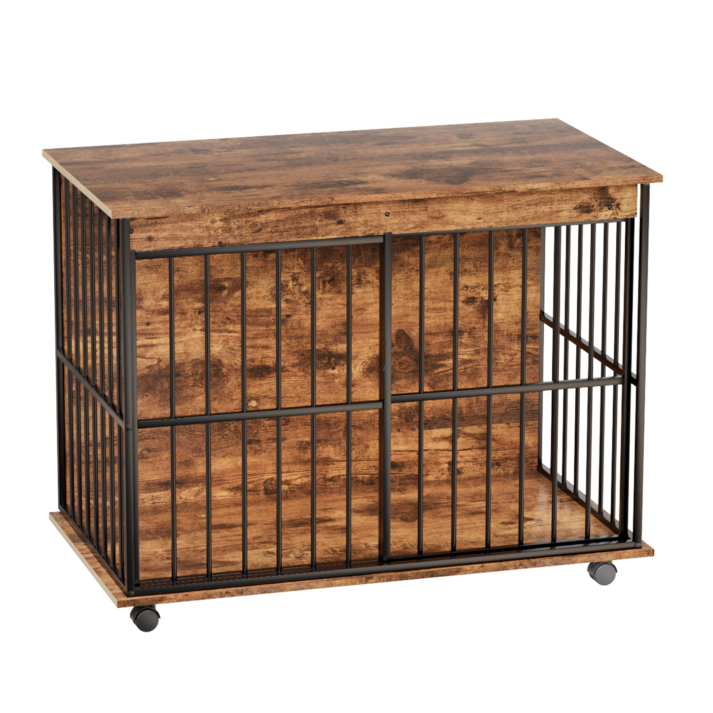 Large Wooden Dog Crate Furniture with Tray , Indoor Pet Kennel Side