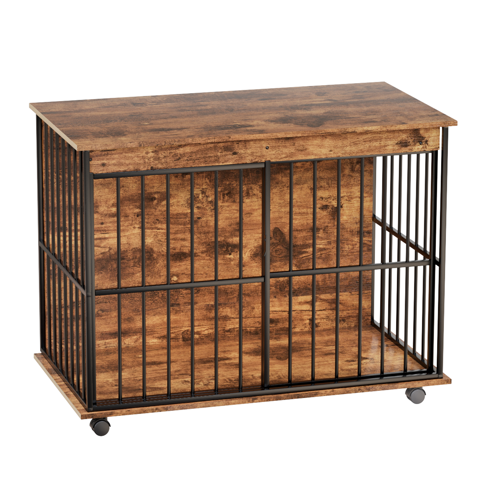 Large Wooden Dog Crate Furniture with Tray , Indoor Pet Kennel Side