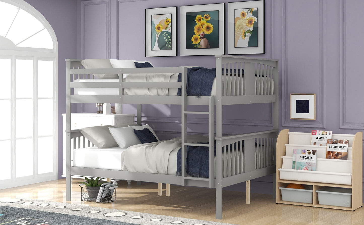 Full over Full Bunk Bed with Ladder for Bedroom, Guest Room Furniture