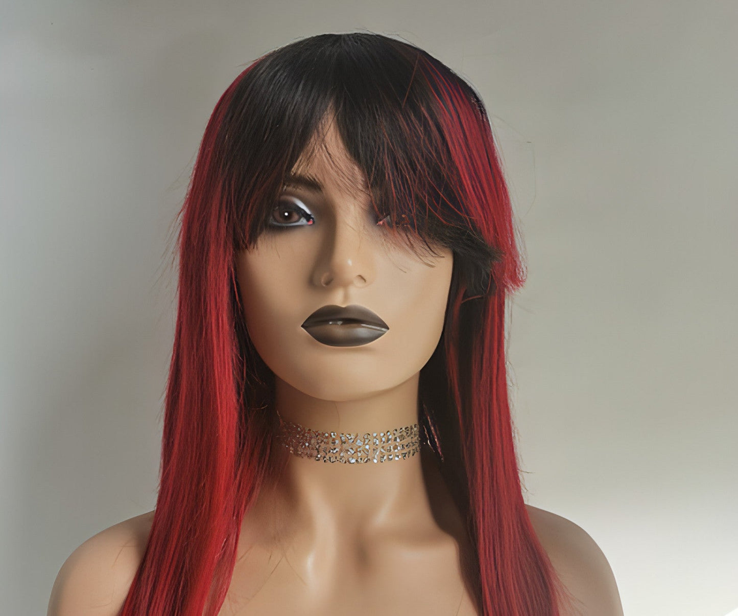 - LuxeFlow Hair Real Human Hair Wig - DARK/RED