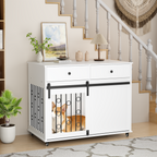 Modern Wooden Dog Crate Furniture with Sliding Barn Door – MDF Indoor
