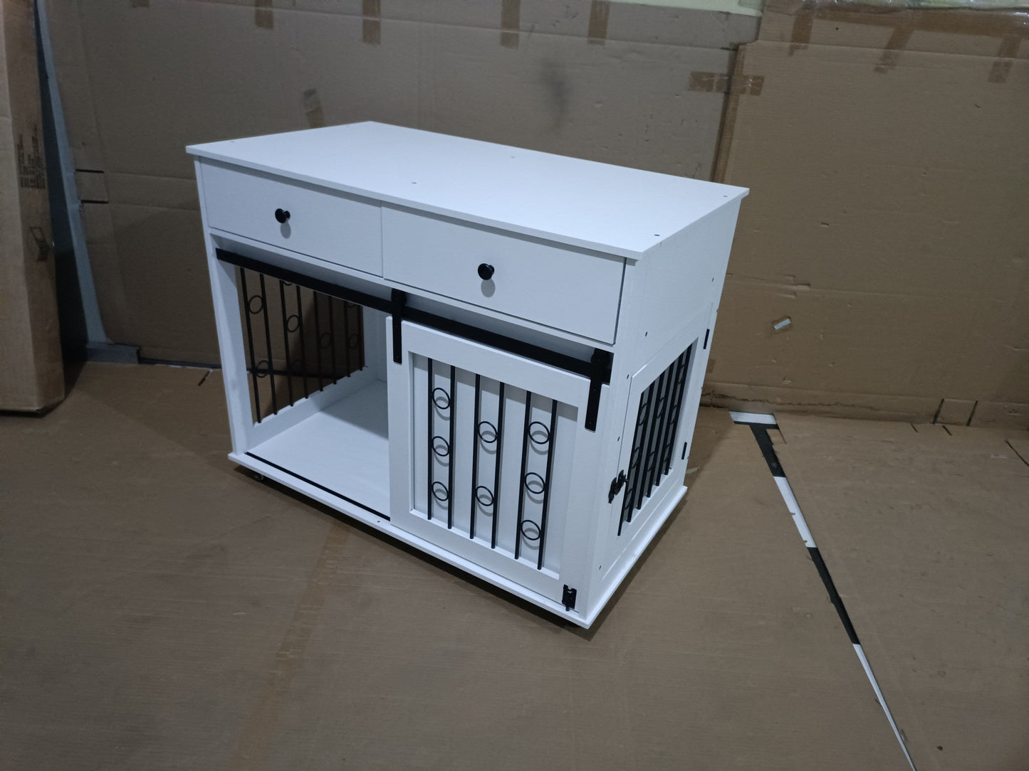Modern Wooden Dog Crate Furniture with Sliding Barn Door – MDF Indoor