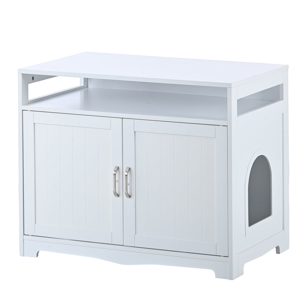 Hidden Cat Litter Box Furniture with Storage Bench , Wooden Pet House