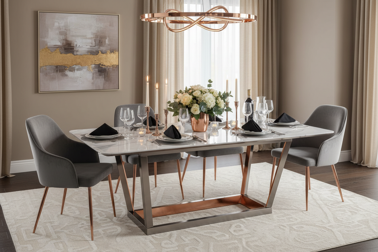 Dining Table DKD Home Decor White Grey Copper Golden Marble Steel 180