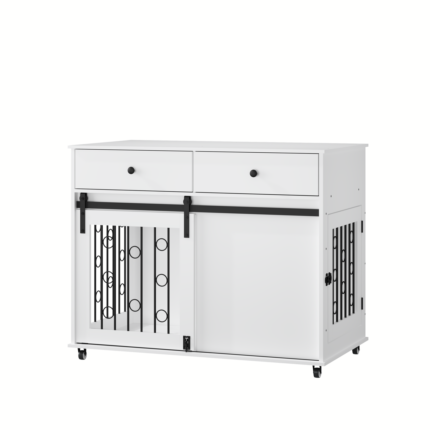 Modern Wooden Dog Crate Furniture with Sliding Barn Door – MDF Indoor