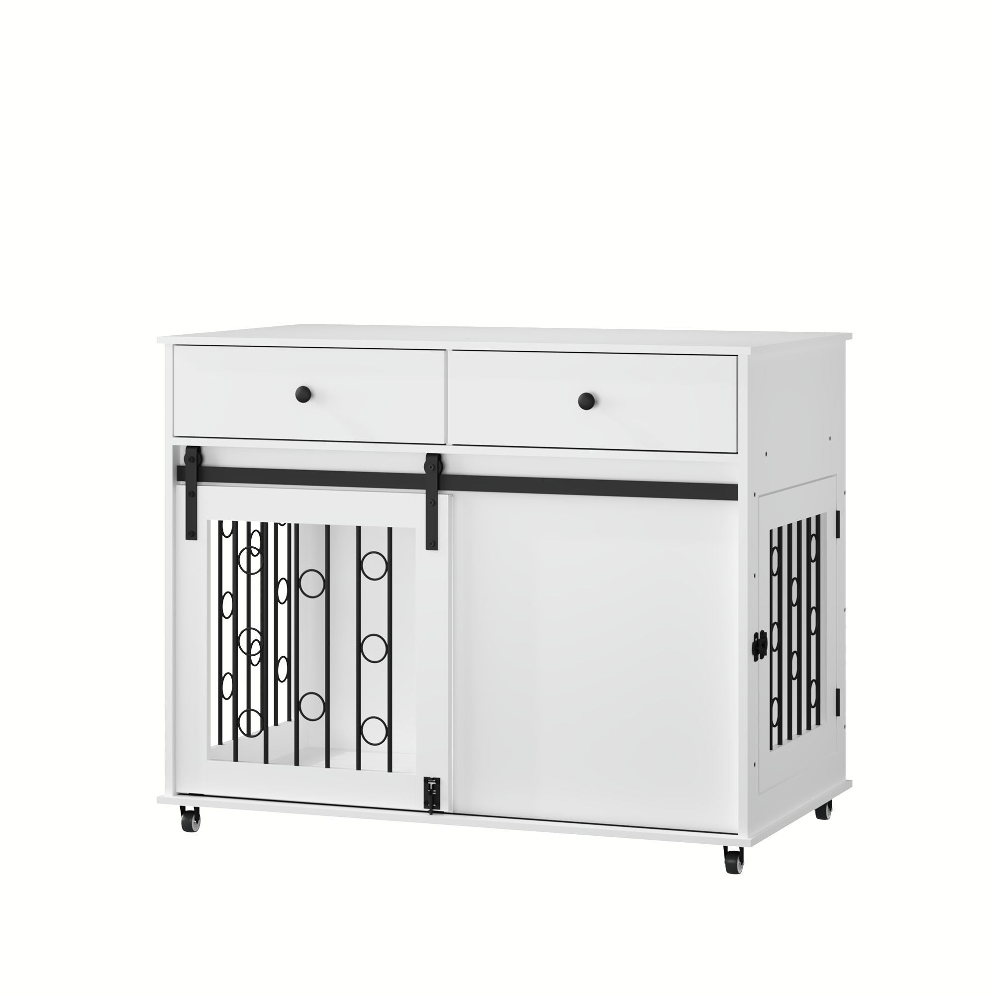Modern Wooden Dog Crate Furniture with Sliding Barn Door – MDF Indoor