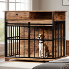 Modern Wooden Dog Crate Furniture with Tray, Large Indoor Pet Kennel