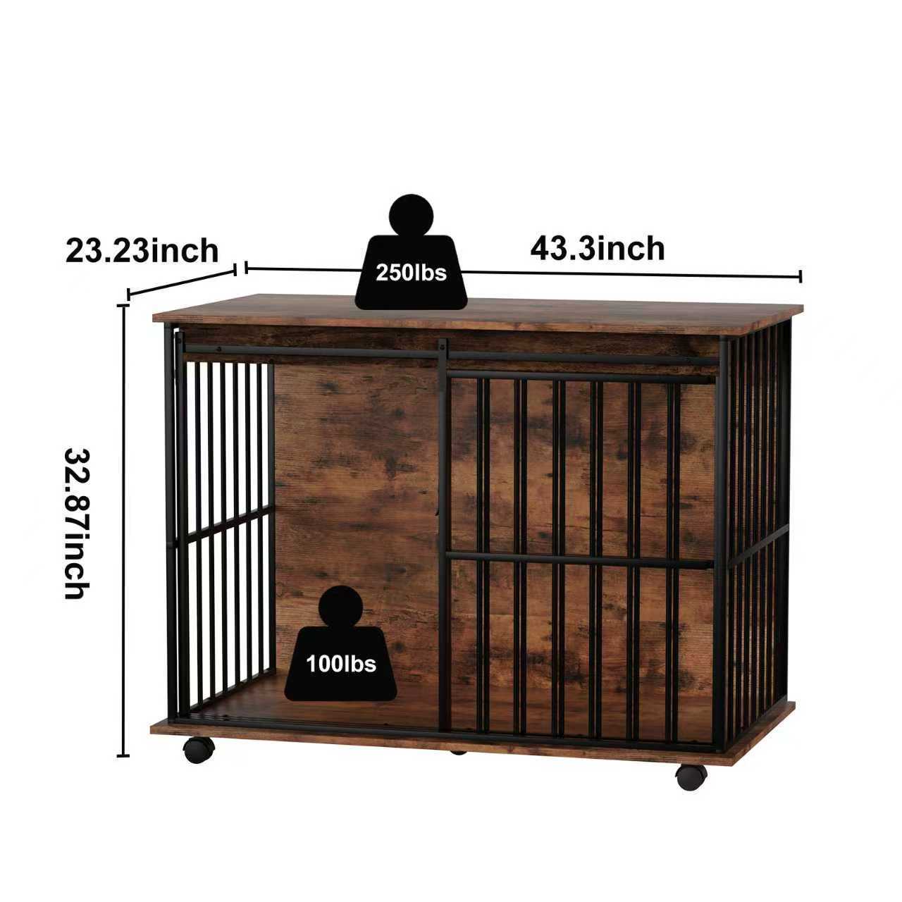 Large Wooden Dog Crate Furniture with Tray , Indoor Pet Kennel Side