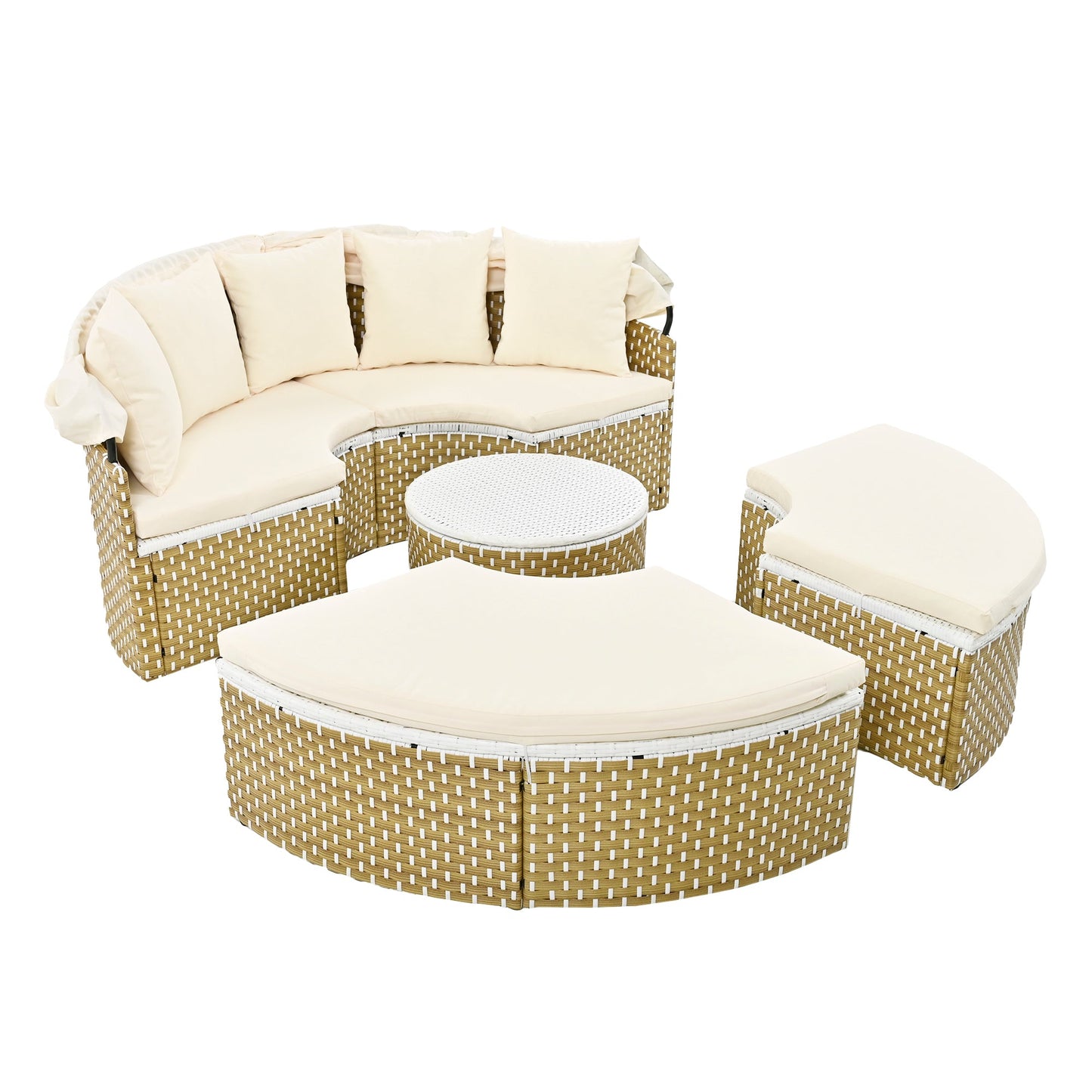 Patio Furniture Round Outdoor Sectional Sofa Set Rattan Daybed