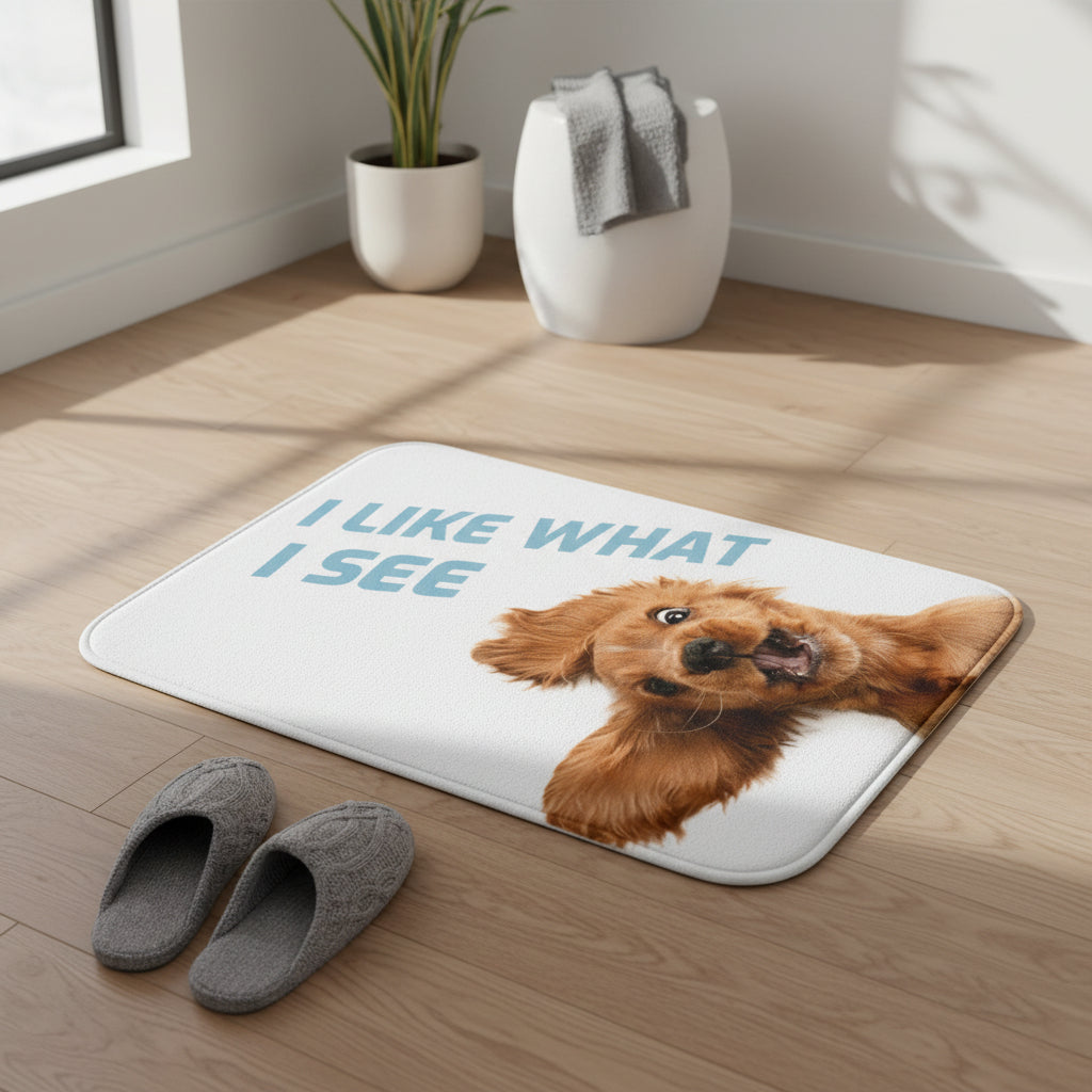Funny Dog Looking Up Bath Mat