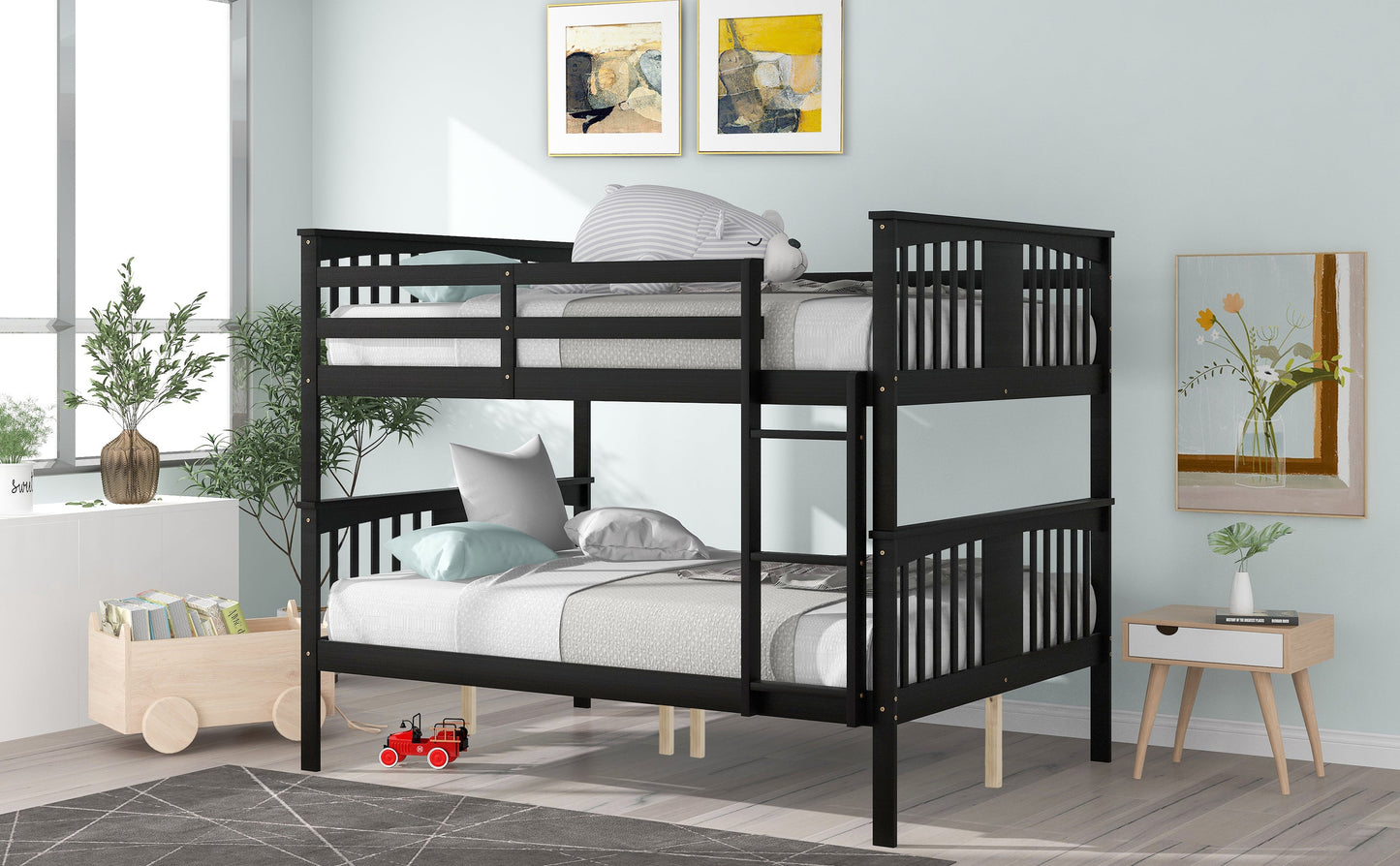 Full over Full Bunk Bed with Ladder for Bedroom, Guest Room Furniture