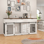 71" Double Dog Crate Furniture with Fluted Drawers – Large Wooden Dog