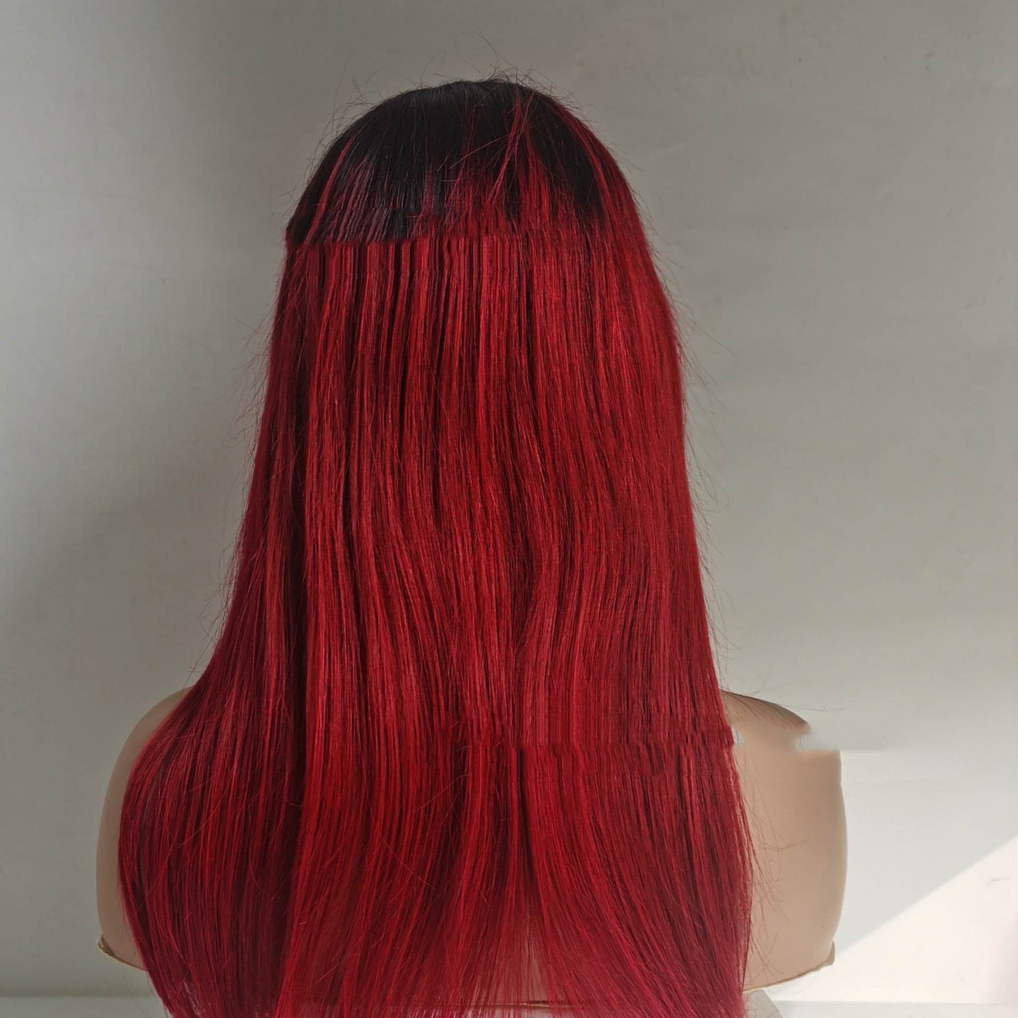 - LuxeFlow Hair Real Human Hair Wig - DARK/RED